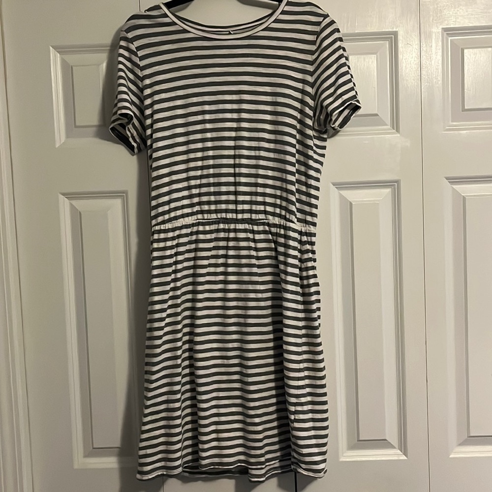 Waist-Defined Striped Slub-Knit T-Shirt Dress for Women